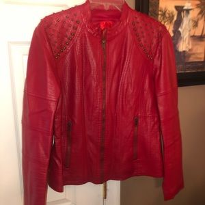 Red leather look beaded women’s jacket